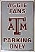 Texas A&M Aggie Fans Parking Only NCAA Tin Sign