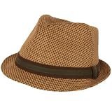 Woven 2 Tone Light Fedora Trilby Summer Hat Brown L/XL