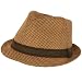 Woven 2 Tone Light Fedora Trilby Summer Hat Brown L/XL
