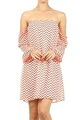 Off the Shoulder Polyester Chevron Print  Dress