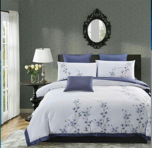 BIODY Bedding for Adult Flora and Happy Element characteristic Duvet Cover Set long-staple cotton, Queen Set, 4 Pieces (white)