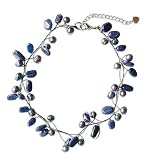 Pearl and Blue Lapis Lazuli Choker, 'Ethereal' 1.2 W 13.4 L