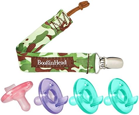 Booginhead PaciGrip Pacifier Holder with 0 - 3 Month Soothie Set, Boy Camo
