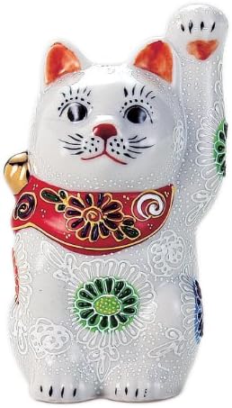 Kutani beckoning cat ShiroSakari No. 4 ( left hand ) boxed N76-15