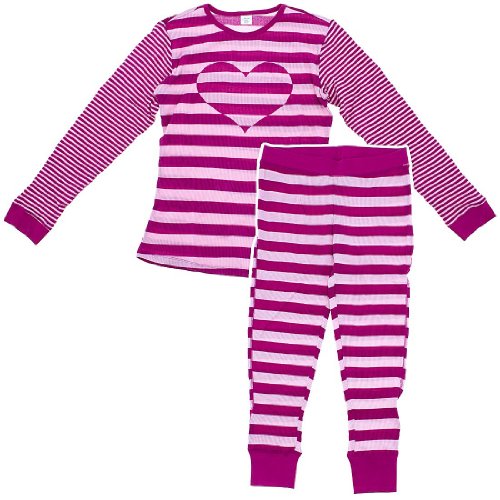 Pink Striped Heart Thermal Pajamas for Juniors M