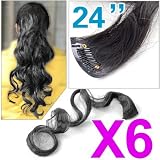 6 Pieces Black Long Wavy Curly Clip in Hair Extension