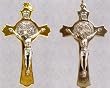 Saint Benedict Crucifixes - 3" Height - Fleur De Lis Cross -Silver Tone - Pendant