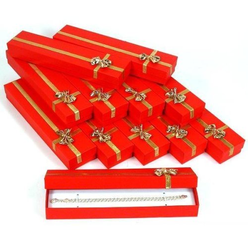 12 Red Bracelet Display Box Gold Bow Jewelry Display