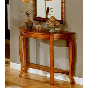 Traditional Golden Oak Finish Console Sofa Table w/Nail Head Trim