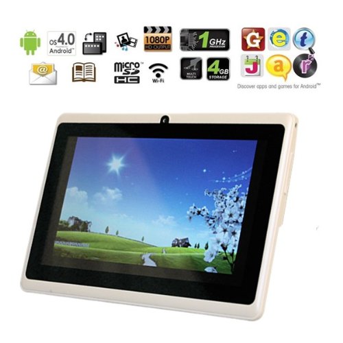 AGPtek® 7″ Android 4.0 Capacitive Touch Screen E-reader Tablet PC (Wi-Fi, G-Sensor, 1GHz, 512M DDR3, Support 3G 3D Game HDMI 1080P Flash 11.1, 4GB Built-In Storage)