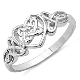 Sterling Silver Ladies Celtic Trinity Knot Heart Ring (Available in Size 5, 6, 7, 8, 9)