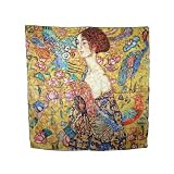 Hand-rolled Luxurious Large 100% Silk Twill Scarf Wrap w/ Klimt' Woman With Fan, One size