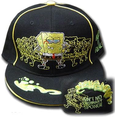NICK SPONGEBOB FLAT BILL BLACK HAT CAP FITTED NEW 7 5/8