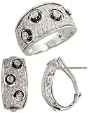 18k Gold Oval Diamond Ring & French Clip Earrings Set, w/ 0.09 Carat Brilliant Cut Diamonds, 3.24 Carats Brilliant Cut Ruby Stones & 5.89 Carats Oval Cut Amethyst Stones