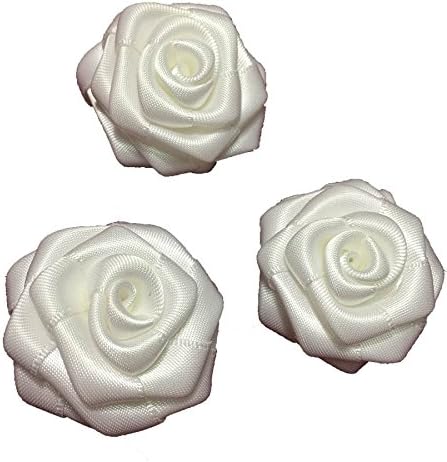 15 Pcs White Satin Ribbon Rolled Rose 1.5" Satin Rosette Wholesale Flower Headband Floral Embellishment (1.5 inches, white)