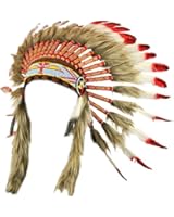 Fair trade Indian chief headdress with red feathers and black spots