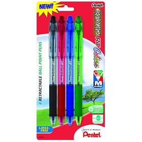 Pentel R.S.V.P. RT Colors New Retractable Ball Point Pen, Medium Line, Assorted Ink Colors, 4 Pack  (BK93CRBP4M1)