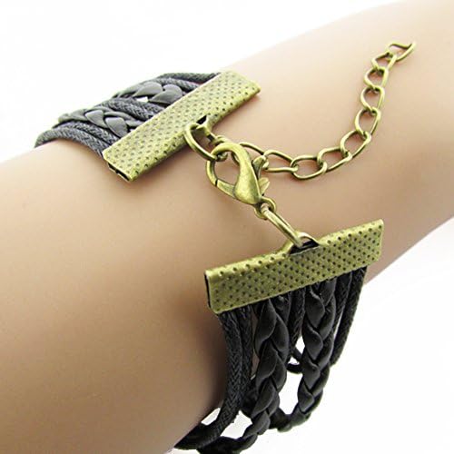 KAMOUR Jewelry Mens Womens Leather Rope Bracelet, Vintage DREAM LOVE Heart Owl Friendship Leather Charm Bangle Gift