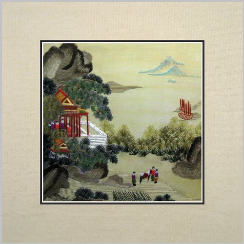 Susho, King Silk Art 100% Handmade Suzhou Silk Embroidery - Mountain Farm Folk - White Mat, No Frame 37005W