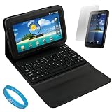 Executive Melrose Leather Portfolio Book Cover Case with Horizontal Built in Stand and Built-in Bluetooth QWERTY Typing Keyboard for Samsung Galaxy Tab P1000 Tablet Compatible with (AT&T and T-Mobile Samsung Galaxy Tab) + Anti-Glare Clear Screen Protector for Samsung Galaxy Tab P1000 + Micro USB Data Cable Cord + SumacLife TM Wisdom Courage Wristband