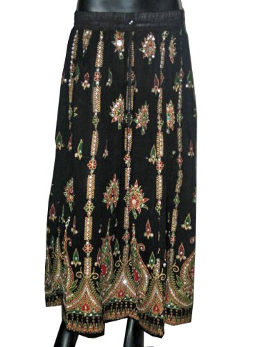 Womens Long Skirts -Black Red Sequin Beaded Dcrapechic Womens Skirt Bohemian Chic Free Shipping