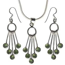 Earrings & Pendant Set Sterling Silver Peridot Gemstone Jewelry (gpers021)