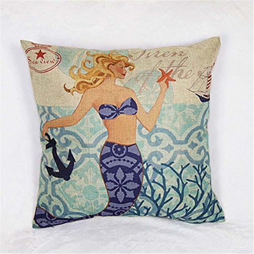 Square Personalized Decorative Ocean Theme Mermaid with Anchor Cushion Pillow Cover Case Pillowcase with Zipper for Home Sofa Decorations 17.3x17.3inch (B)