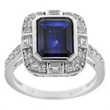 Sterling Silver Created Blue Sapphire, Created White Sapphire and Diamond-Accent Octagon Ring (0.008 cttw, I-J Color, I2-I3 Clarity), Size 8