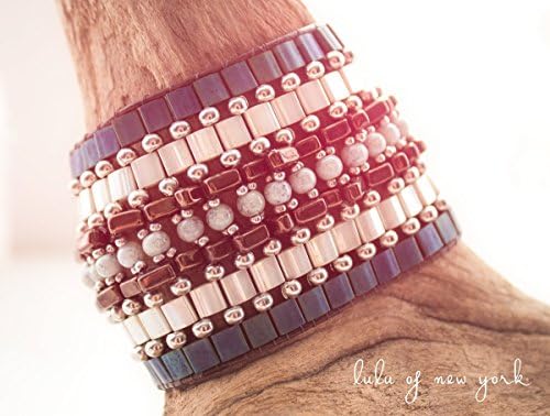 Woven Beaded Bracelet/Cuff on Leather - 7"