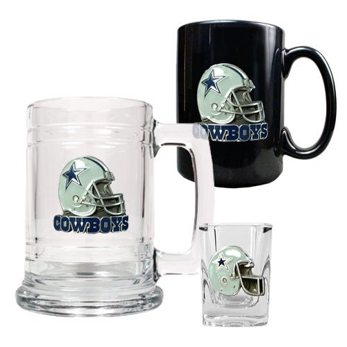 Dallas Cowboys 15oz Tankard, 15oz Ceramic Mug & 2oz Shot Glass Set - Helmet Logo NFL Football