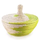 African Basket Green and Natural Wolof Lidded Home Decor
