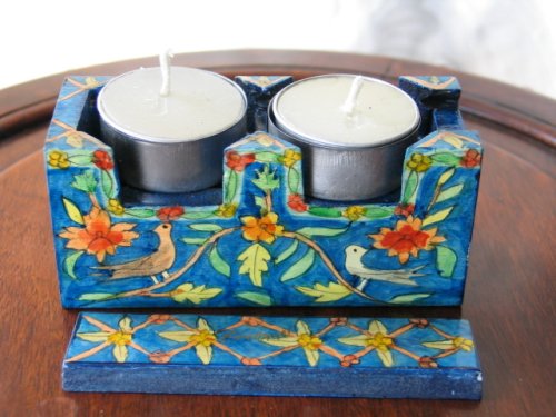 Best Cheap Shabbat Hand Painted Wooden Travel Candlesticks 'Birds' From Yair Emanuel