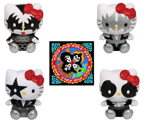 Ty Hello Kitty Kiss Complete Set: Demon, Starchild, Spaceman and Catman Plus Kiss Bumper Sticker-image
