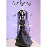 Beautiful Jewelry Display Doll-Black Evening Gown with 3 Stones and Shawl