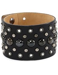Streets Ahead Gunmetal Studs and Smokey Crystals Black Burlington Leather Cuff Bracelet
