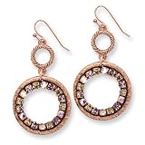 1928 Copper-tone Purple, Pink and Yellow Crystal Circle Drop Earrings