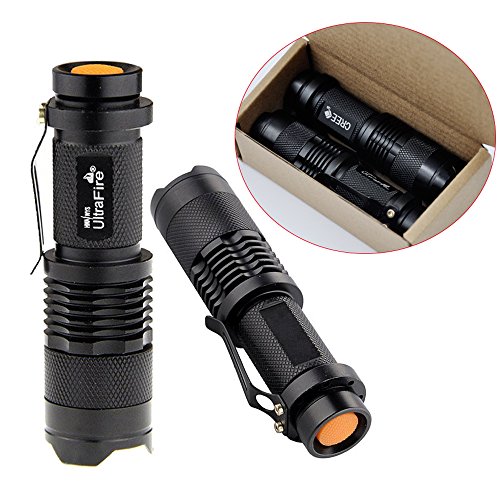 ANKEY 7W 300 Lumin CREE LED Mini Flashlight Torch 3 mode Adjustable Focus Zoom Light Lamp-Black (2 Packs of SK68)