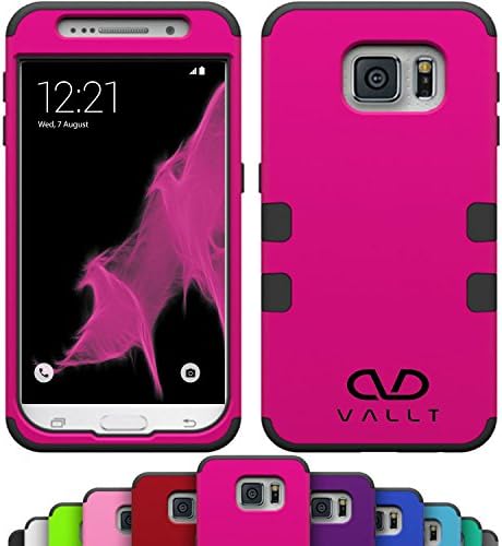 Samsung Galaxy S6, Dual Layer Armor Hard / Soft Heavy Duty Impact Resistant Shock Absorbent Drop Protective Cases By Vallt Defender Slim Cover - Lifetime Guarantee (Hot Pink)