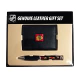 Chicago Blackhawks Leather Tri-Fold Wallet & Comfort Grip Pen Gift Set