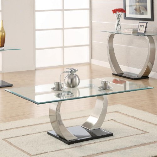 Coffee Table with Glass Top in Silver and Black Metal Base