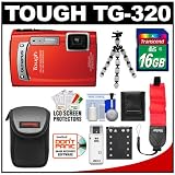 Olympus Tough TG-320 Shock & Waterproof Digital Camera (Red) with 16GB Card + Battery + Floating Strap + Case + Flex Tripod + Accessory Kit