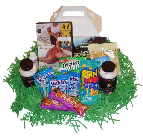 Healthy Snacks Gift Box with special Massage Products: Massage DVD, Oil, CD, Health Supplements and Healthy Treats