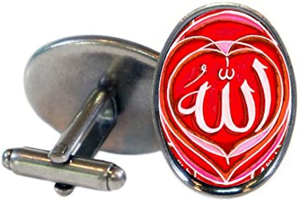 Allah Red 18x24mm (3/4" X 1") Oval Antique Silver Pair of Cufflinks
