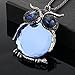 Joannala Trendy Owl Necklace Crystal Jewelry Statement Women Silver Chain Long Necklaces(blue)