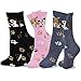 Cute Puppies on the Socks for Women Novelty Cotton Crew 3-Pairs Gift for Her (9-11, Doggies and Foot Prints)