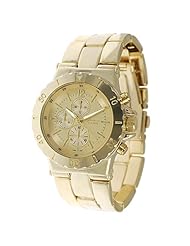 Geneva Platinum Womens Decorative Chronograph and Bezel Link Watch-GOLD