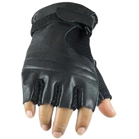 Leather Gloves - Mens Fingerless Leather Gloves with Mesh GL2092