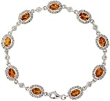 14k White Gold 7 Bracelet, w/ 1.61 Carats Round Top Light Brown Diamonds & 3.81 Carats Oval Cut Citrine Stones, 5/16 (8mm) wide