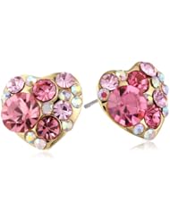 Betsey Johnson "Pink & Gold Boost" Crystal Gem Heart Stud Earrings