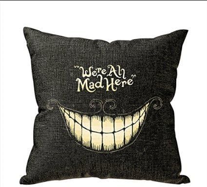 Wevda® We're All Mad Here Funny Pillow Cases Decorative Cushion Cover Throw Pillowcase Sham 18x18 Inch Black Mouth Teeth